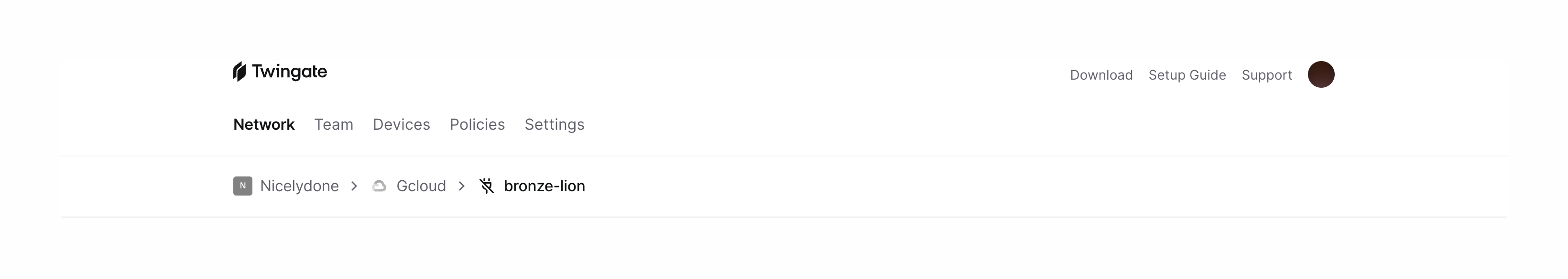 Twingate Horizontal navigationUI component example
