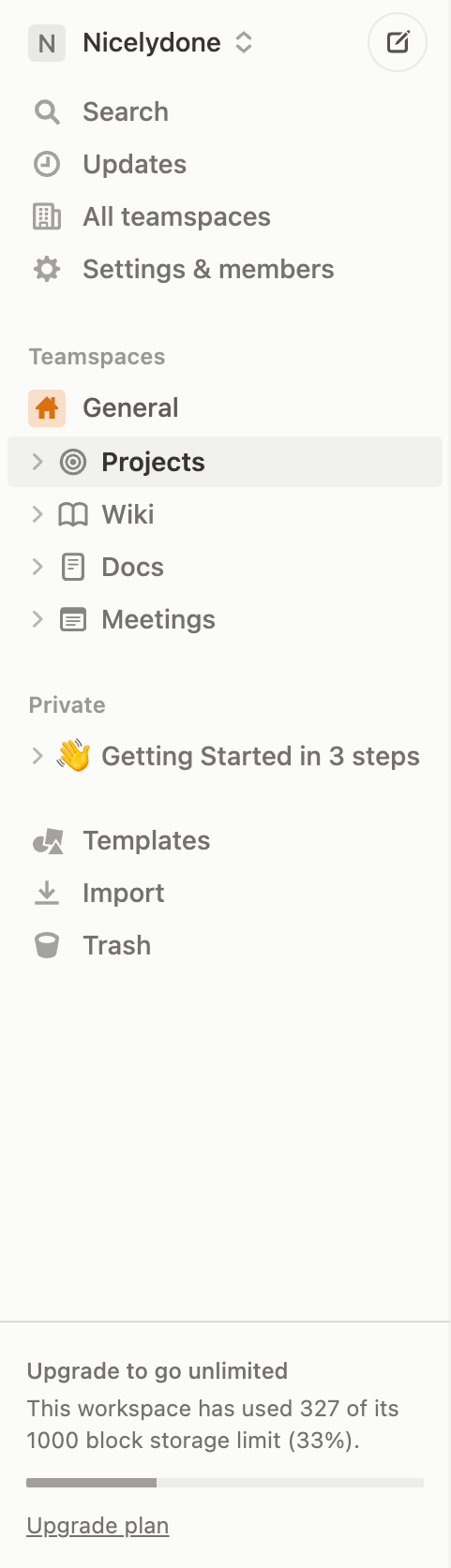 Notion Vertical navigationUI component example