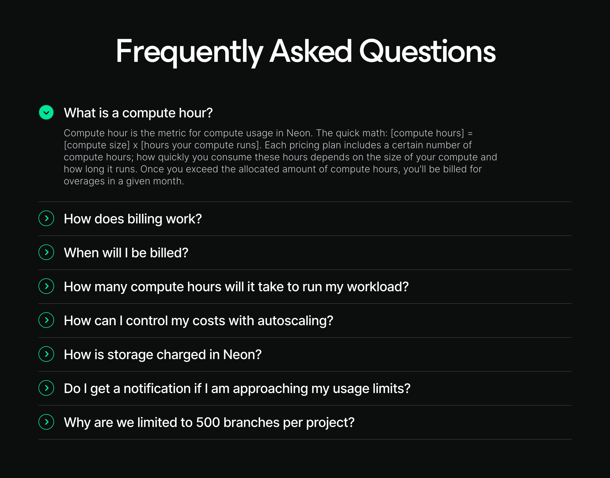 Neon FAQUI component example