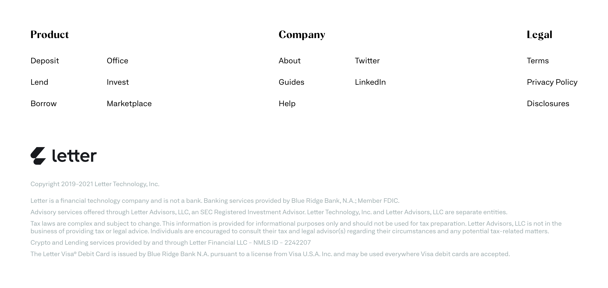 Letter FooterUI component example