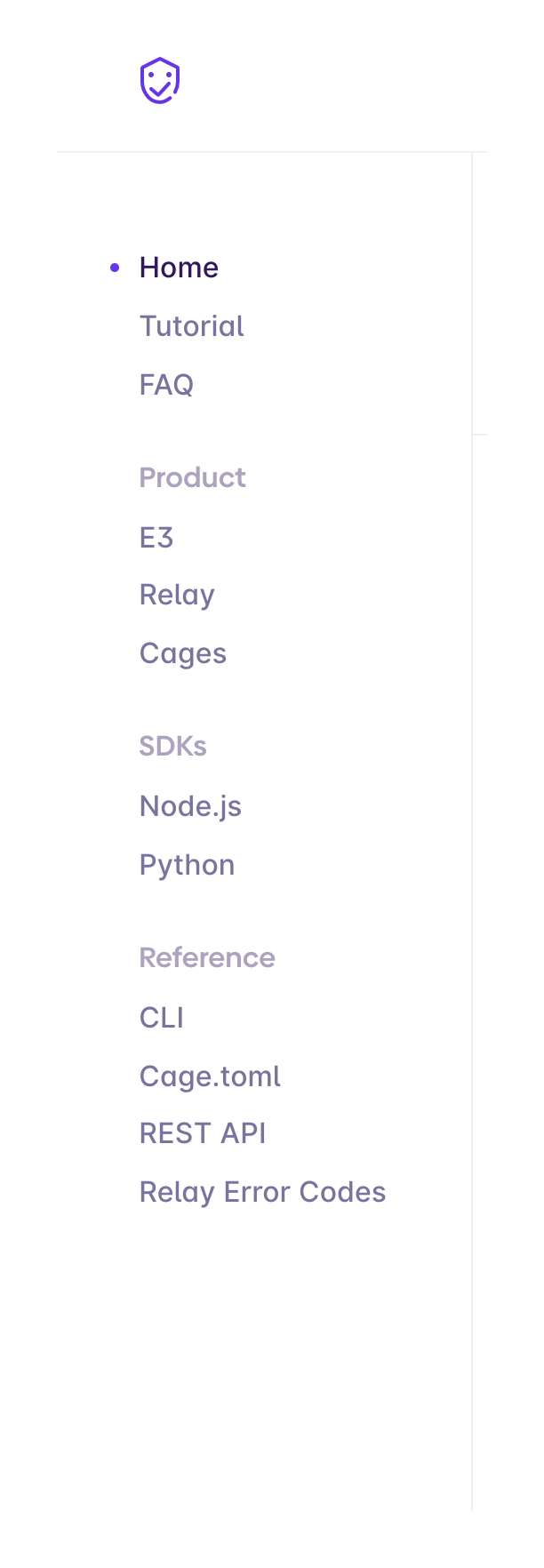 Evervault Vertical navigationUI component example