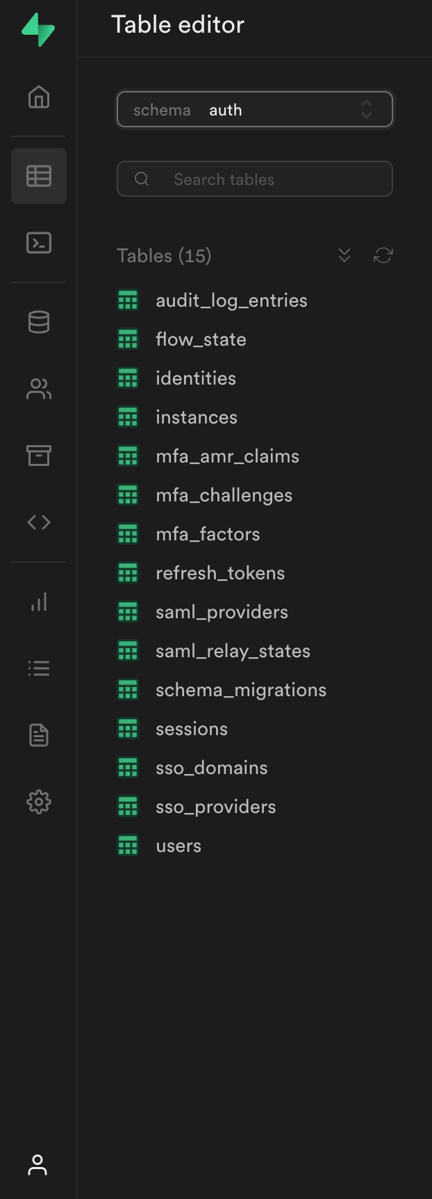Supabase Vertical navigationUI component example