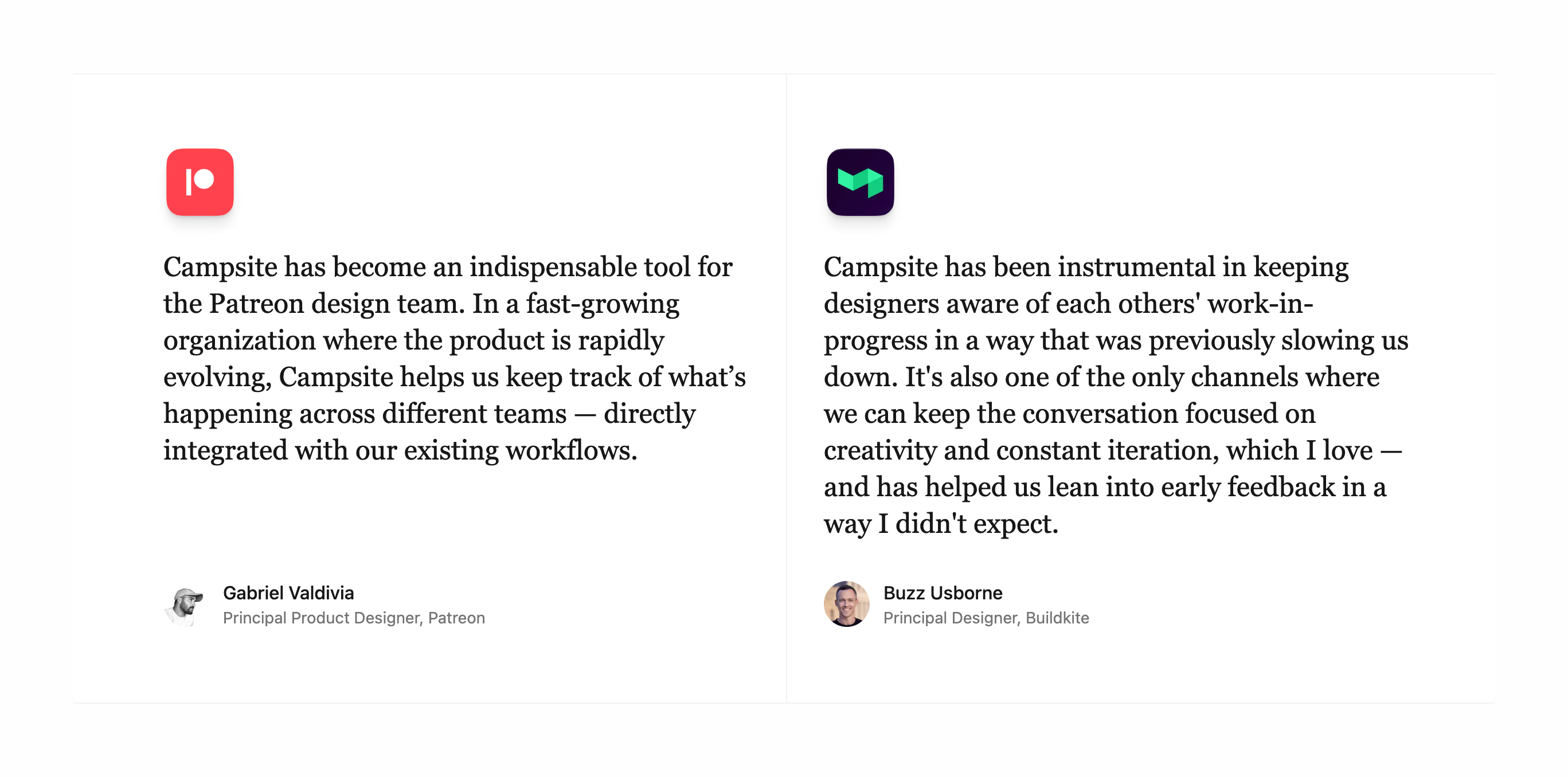 Campsite TestimonialUI component example