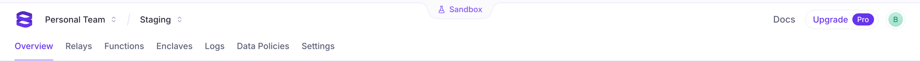 Evervault Horizontal navigationUI component example