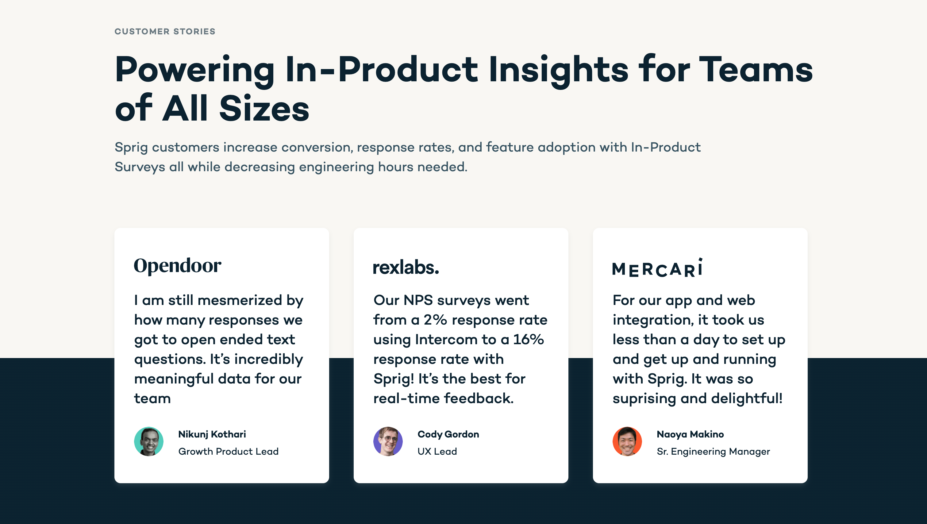 Sprig TestimonialUI component example