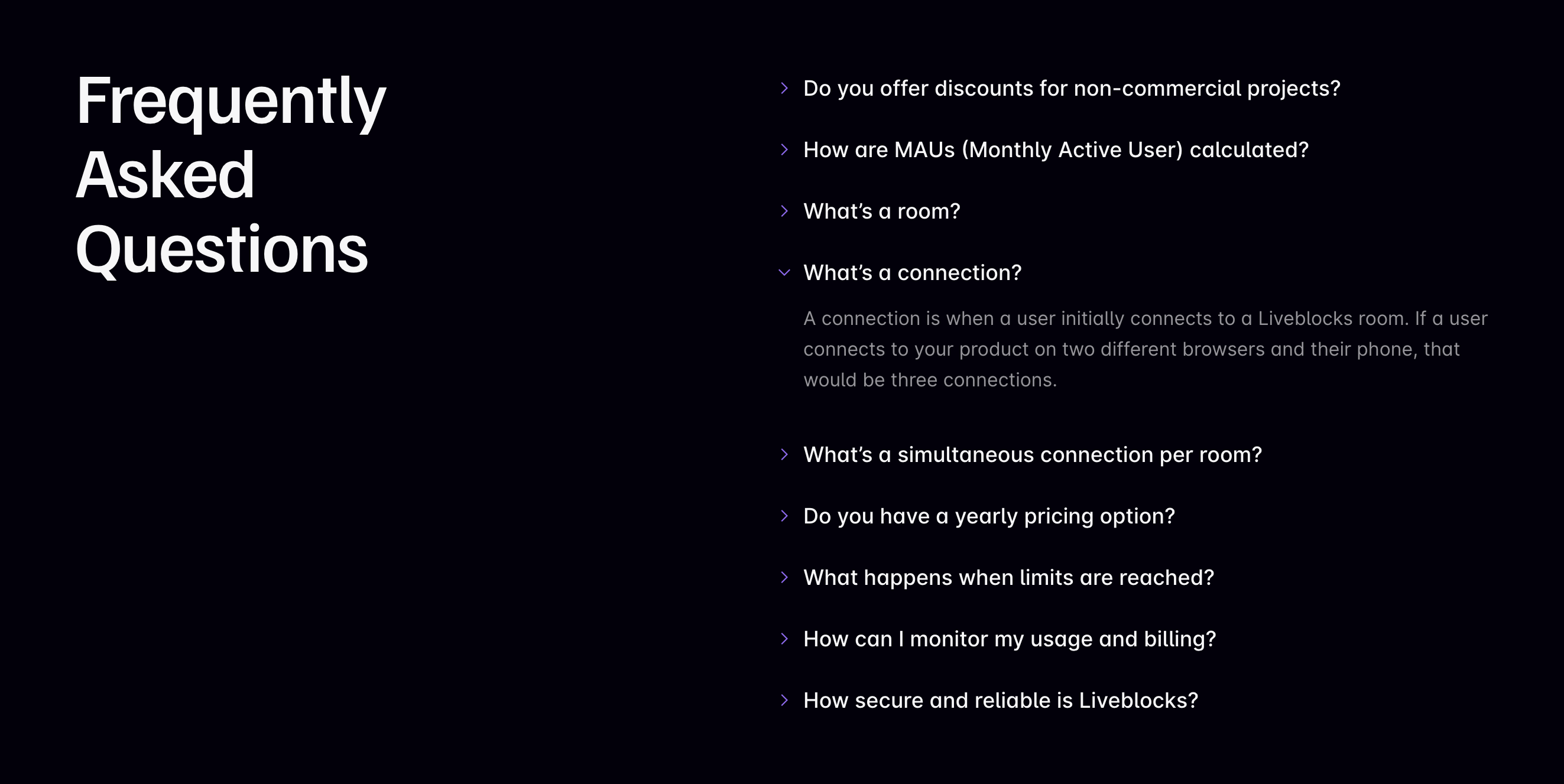 Liveblocks FAQUI component example