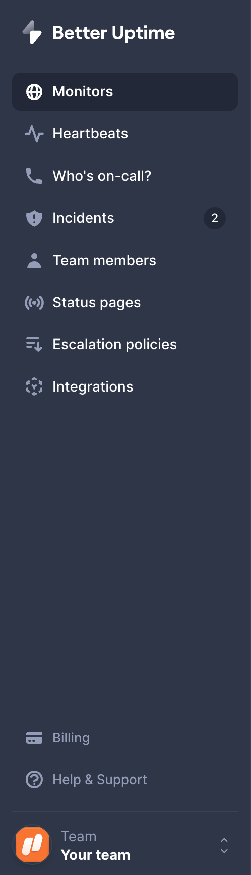 Better Stack Vertical navigationUI component example
