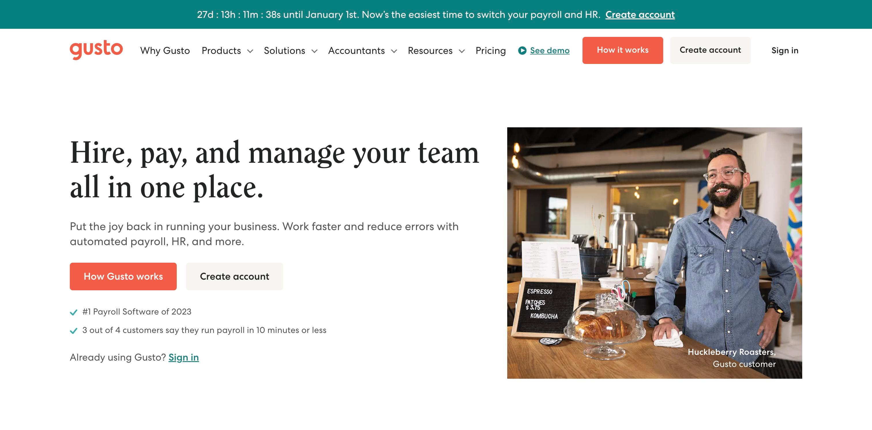 Gusto Hero sectionUI component example