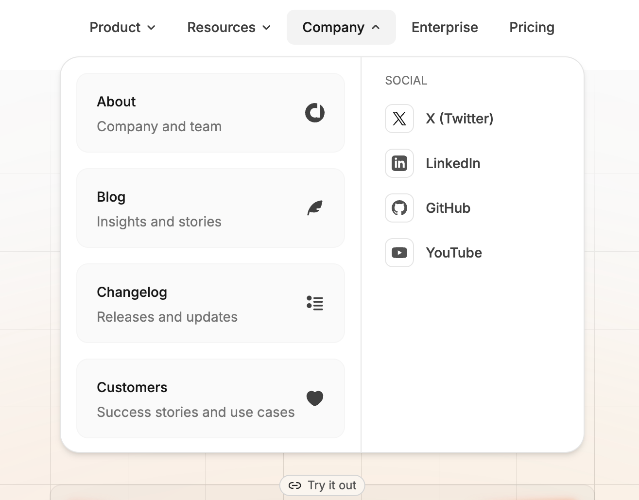 Dub Flyout menuUI component example