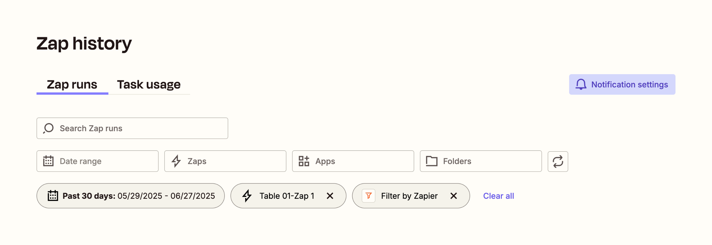 Zapier Sorting & filteringUI component example