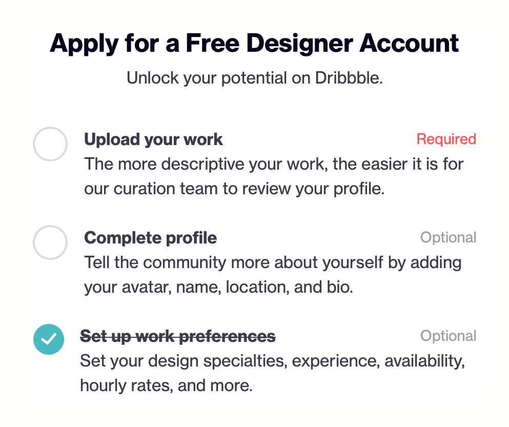 Dribbble StepperUI component example