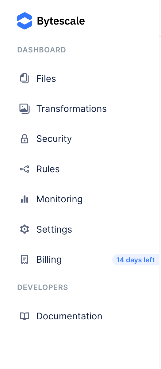 Bytescale Vertical navigationUI component example