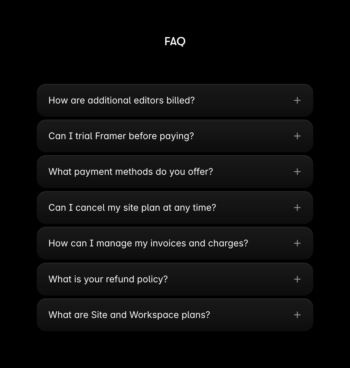 Framer FAQUI component example