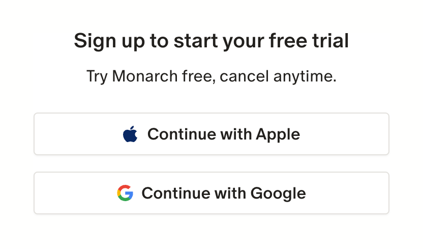 Monarch Social login buttonUI component example