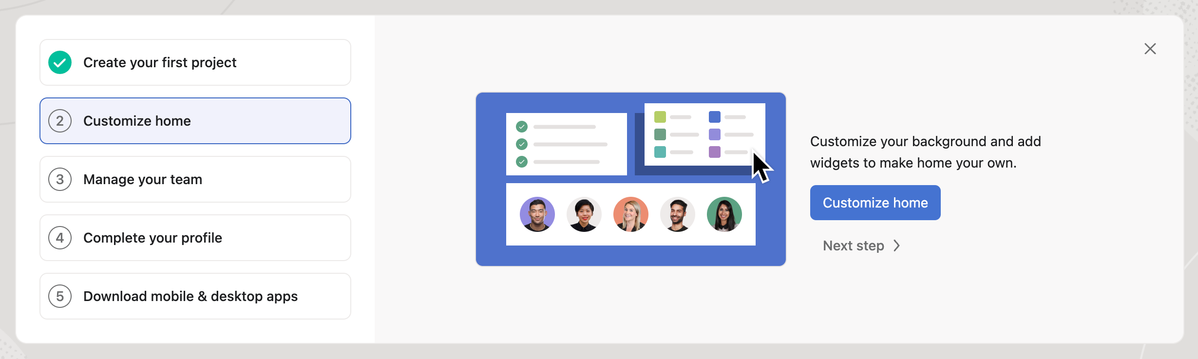Asana StepperUI component example