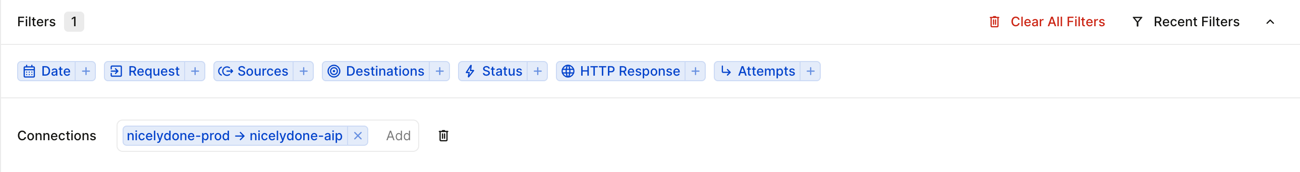 Hookdeck Sorting & filteringUI component example