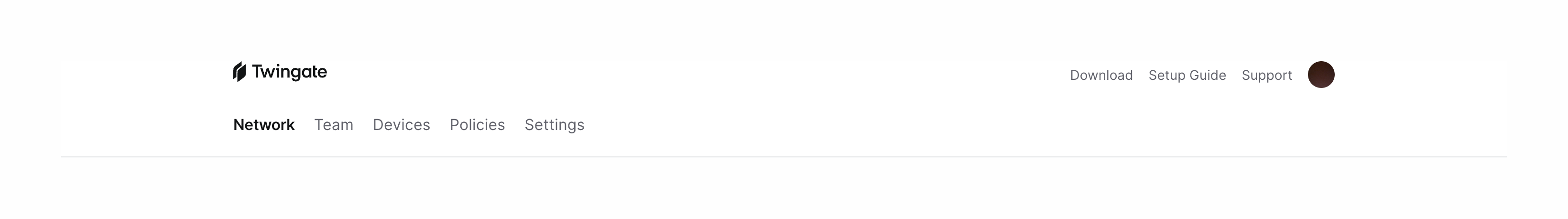 Twingate Horizontal navigationUI component example