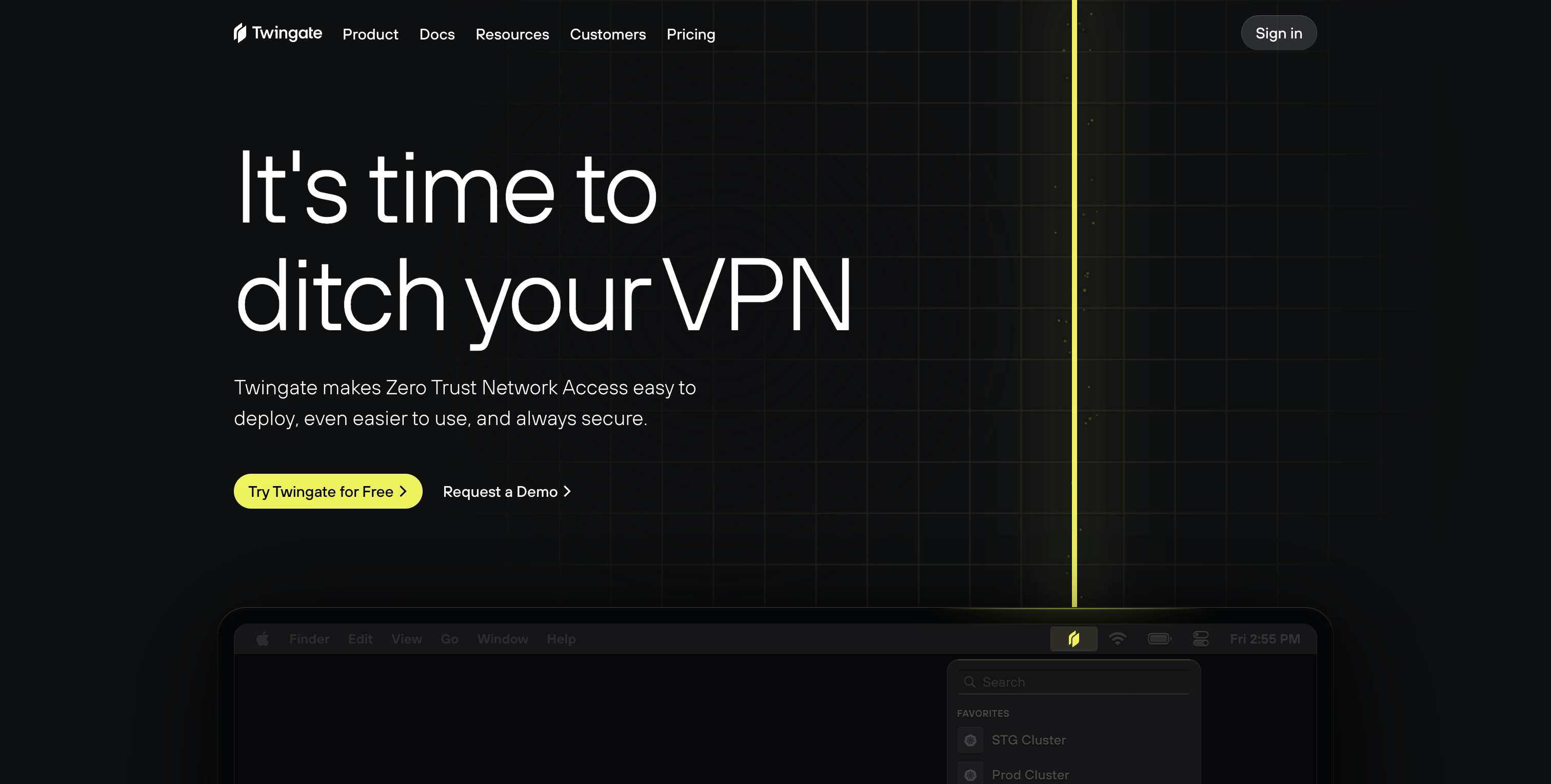 Twingate Hero sectionUI component example