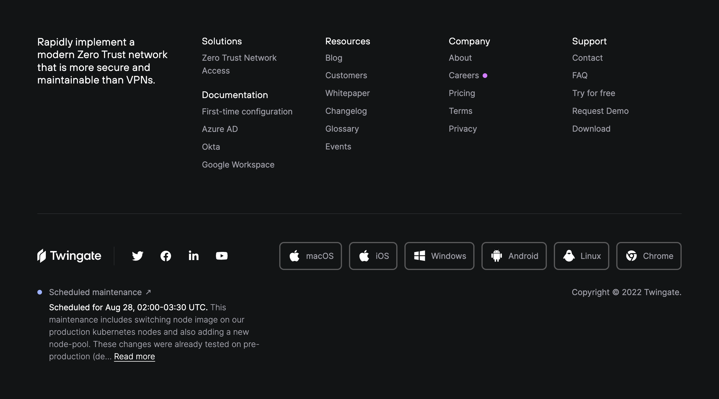 Twingate FooterUI component example