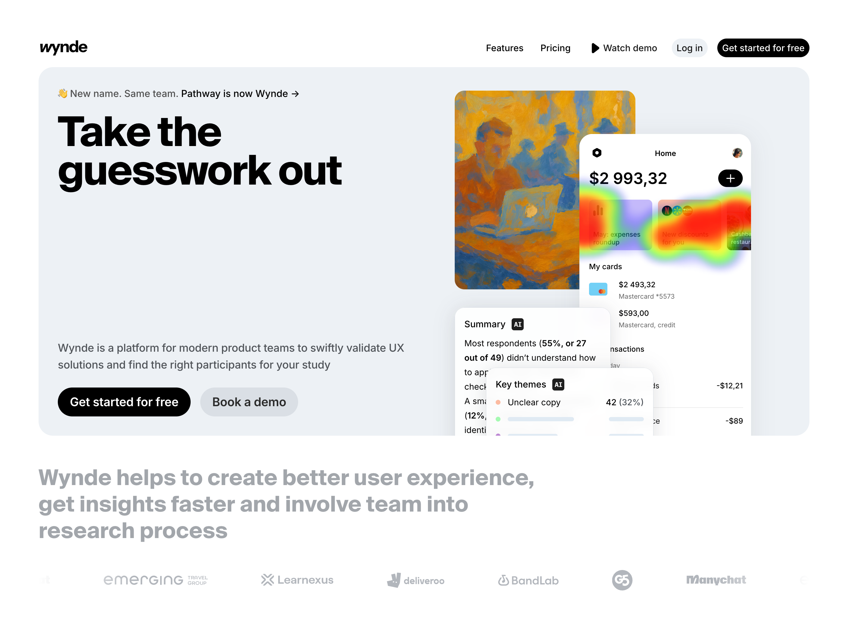 Wynde Hero sectionUI component example