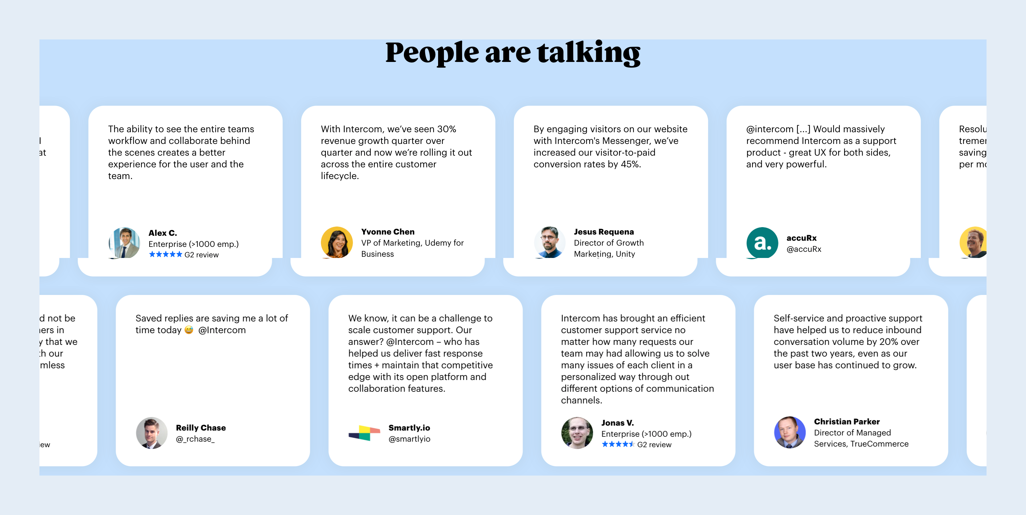 Intercom TestimonialUI component example