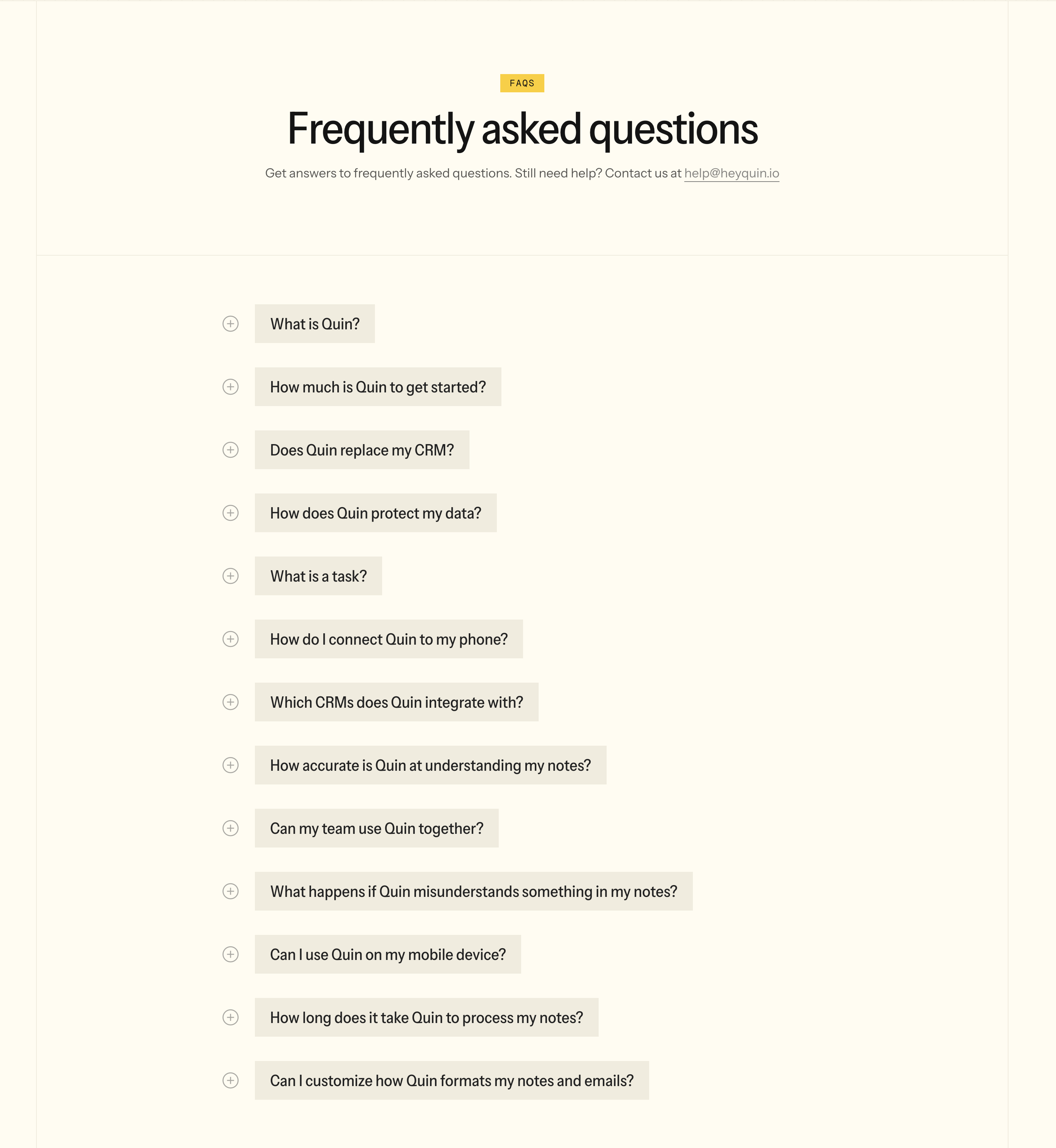 Quin FAQUI component example