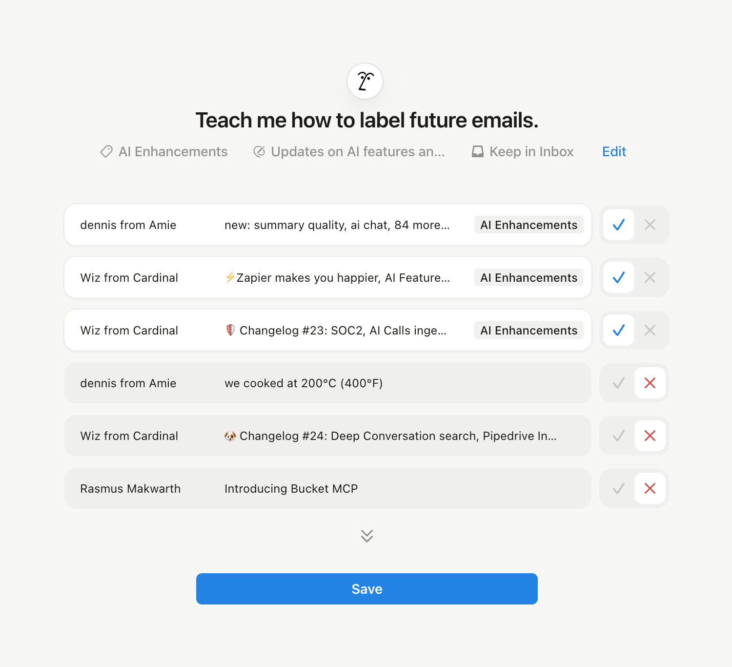 Notion Mail Artificial intelligenceUI component example
