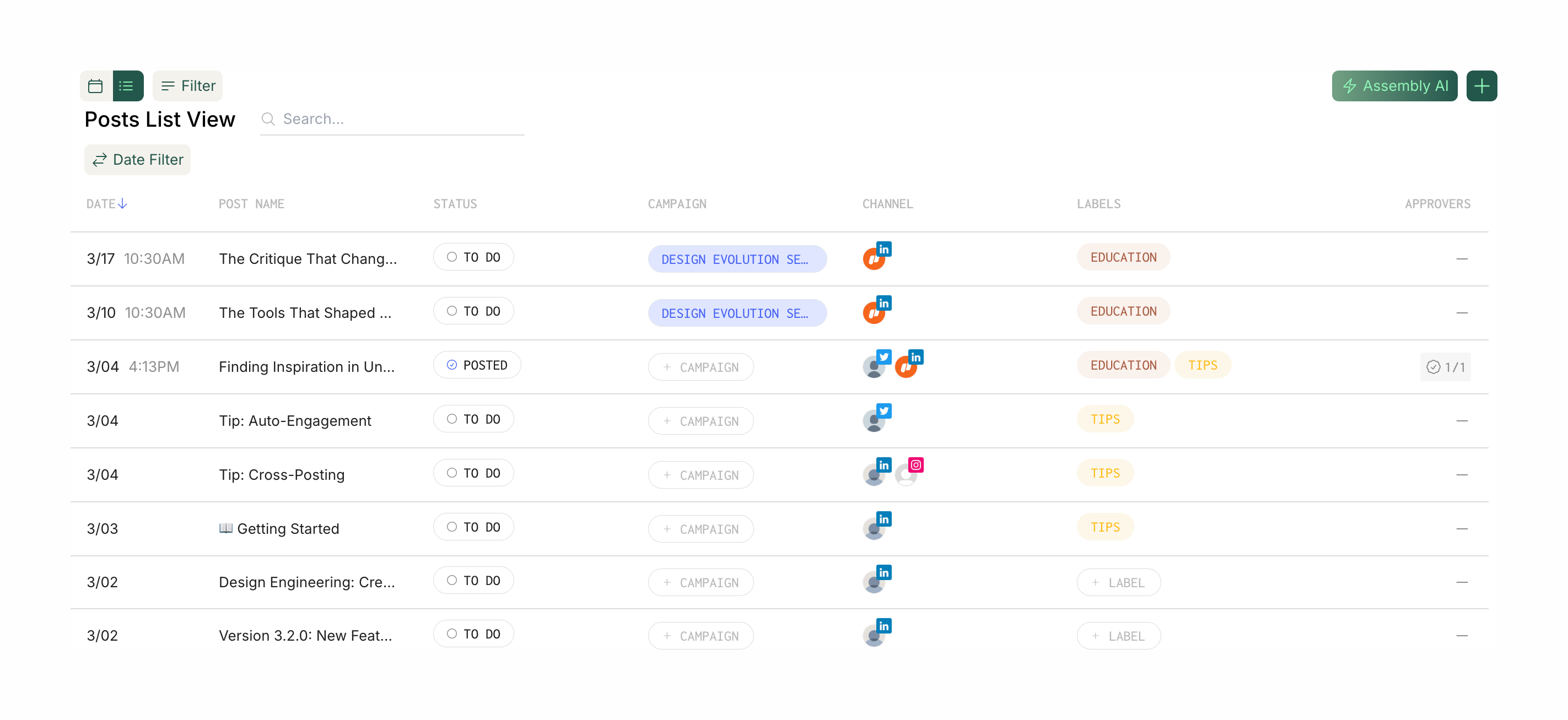 Assembly TableUI component example