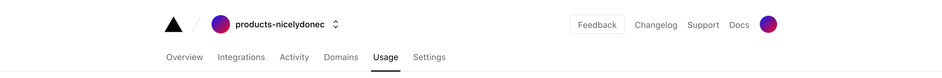 Vercel Horizontal navigationUI component example