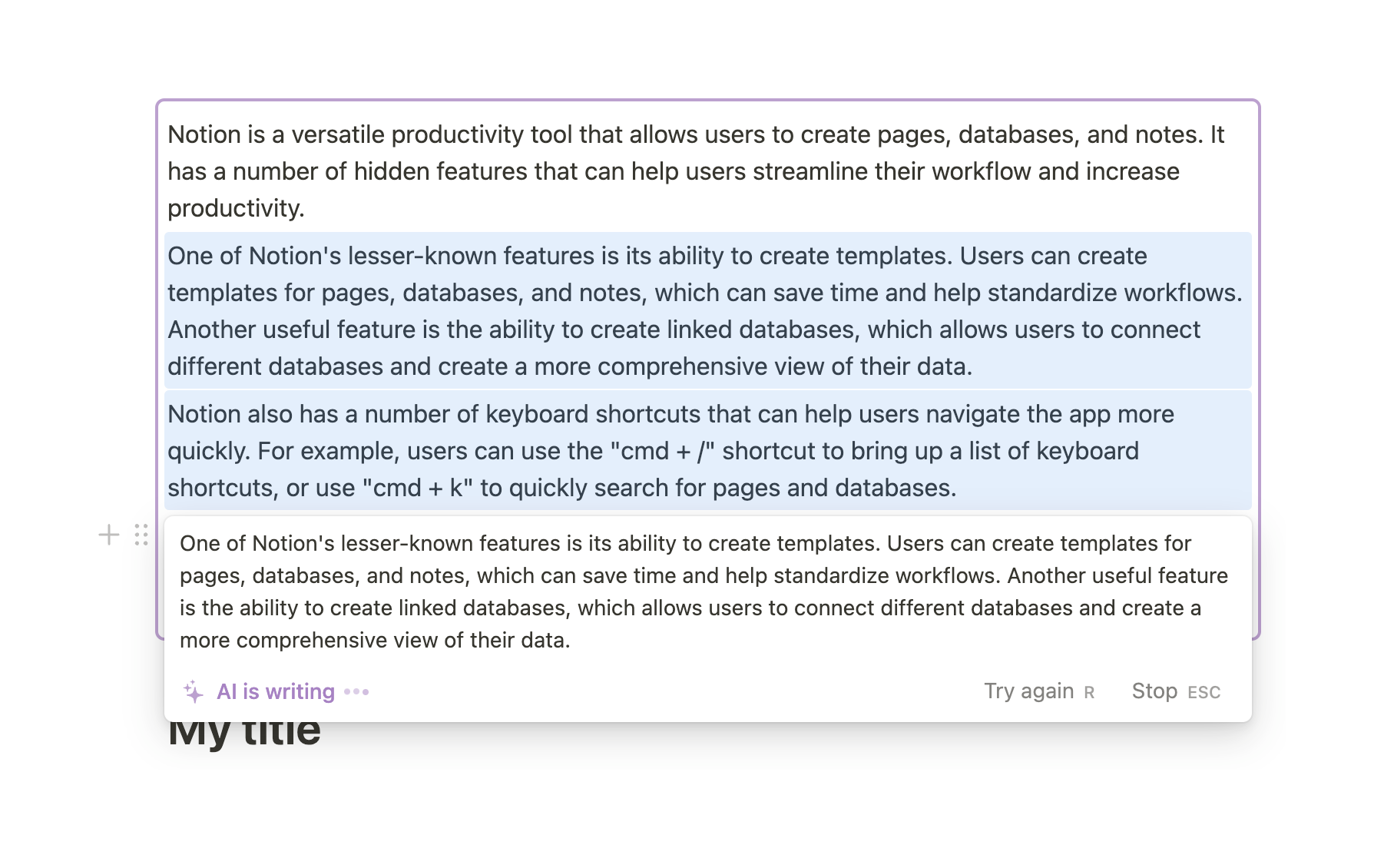Notion Artificial intelligenceUI component example