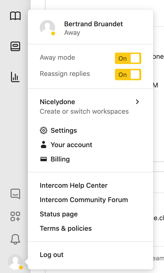 Intercom Dropdown menuUI component example