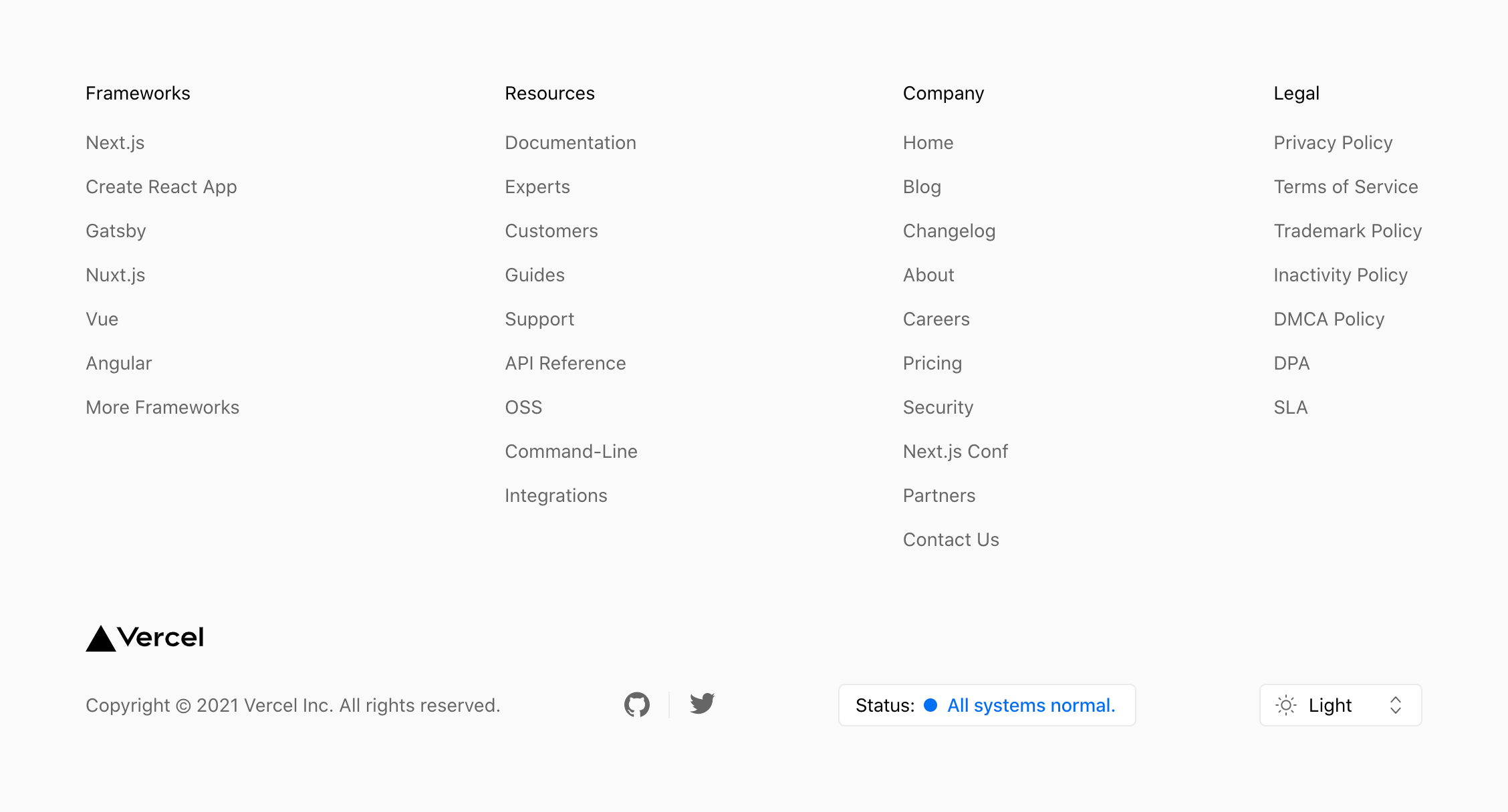 Vercel FooterUI component example