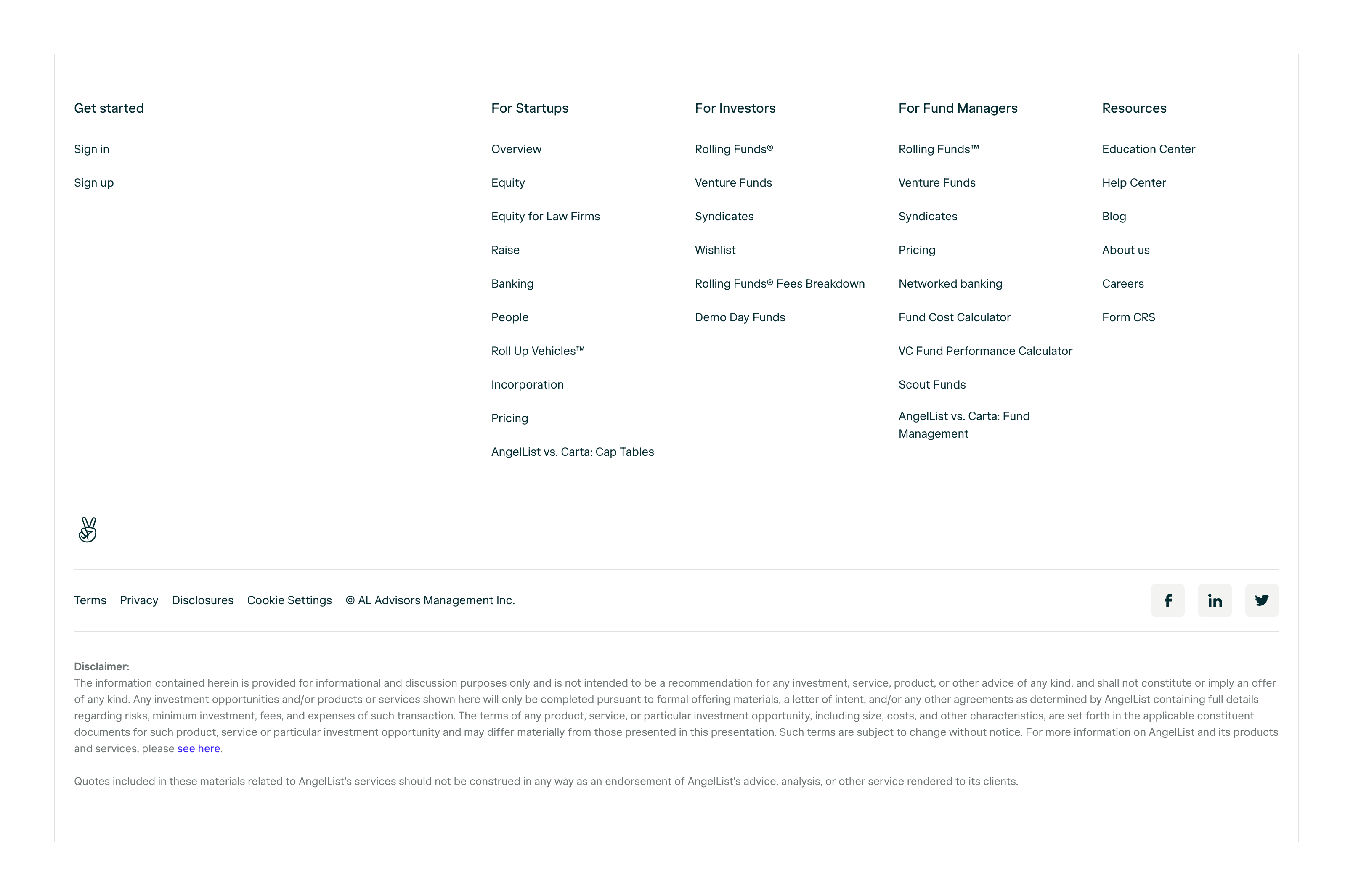 Angellist FooterUI component example