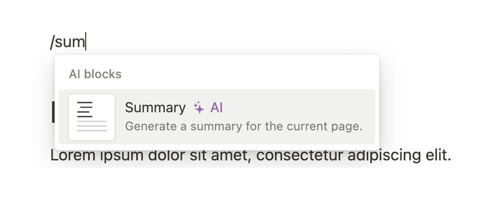 Notion Artificial intelligenceUI component example