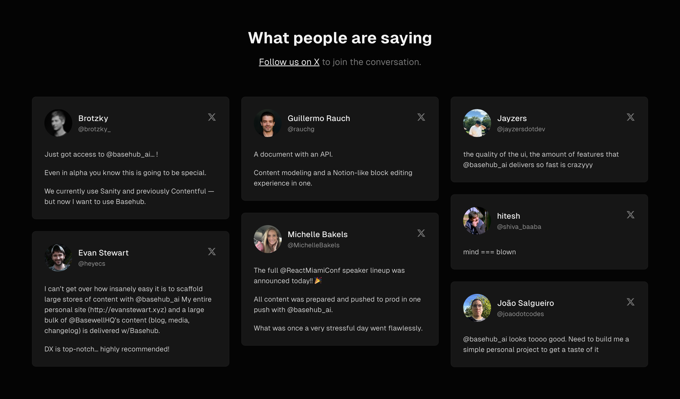 Basehub TestimonialUI component example