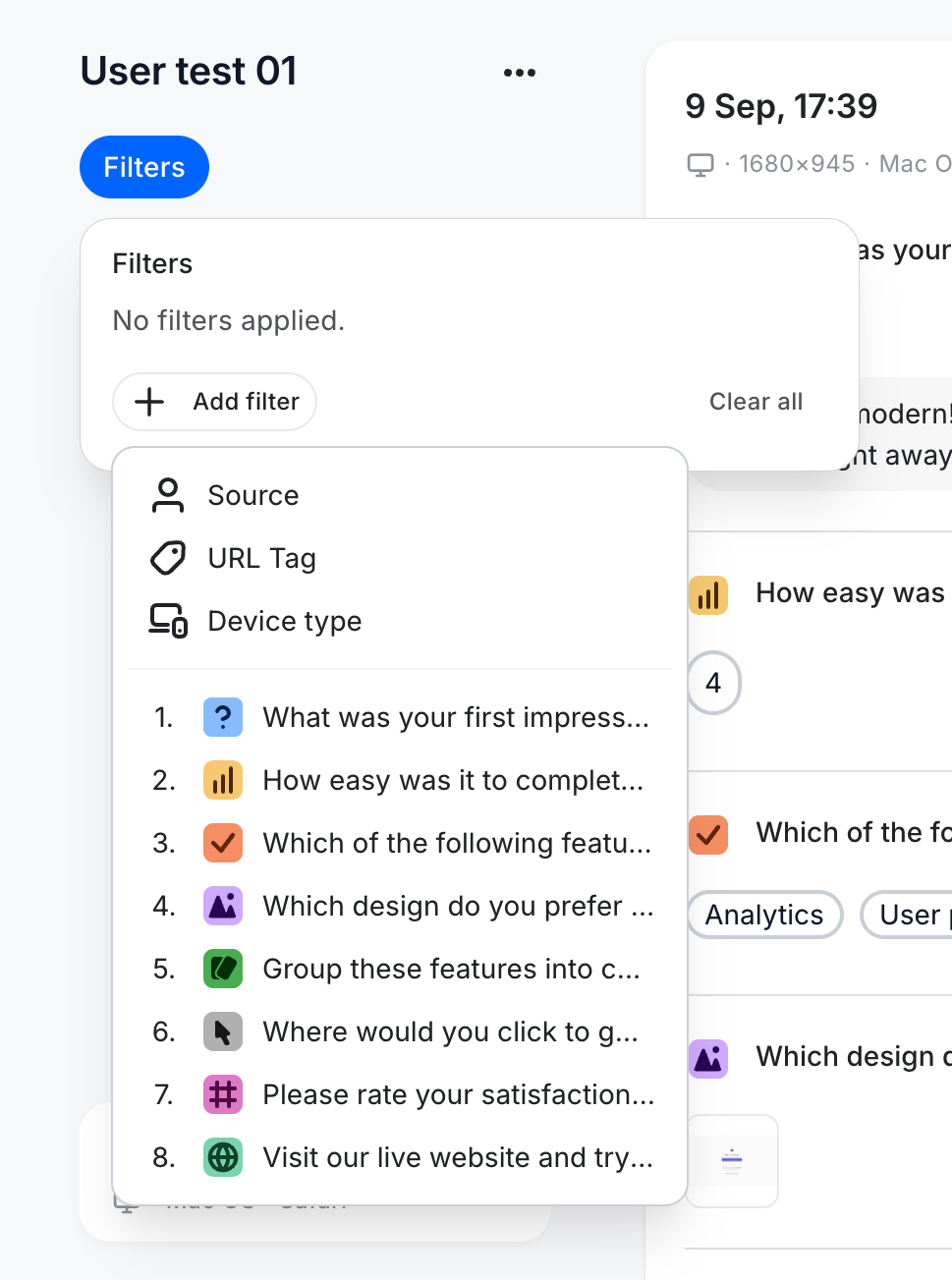 Wynde Sorting & filteringUI component example