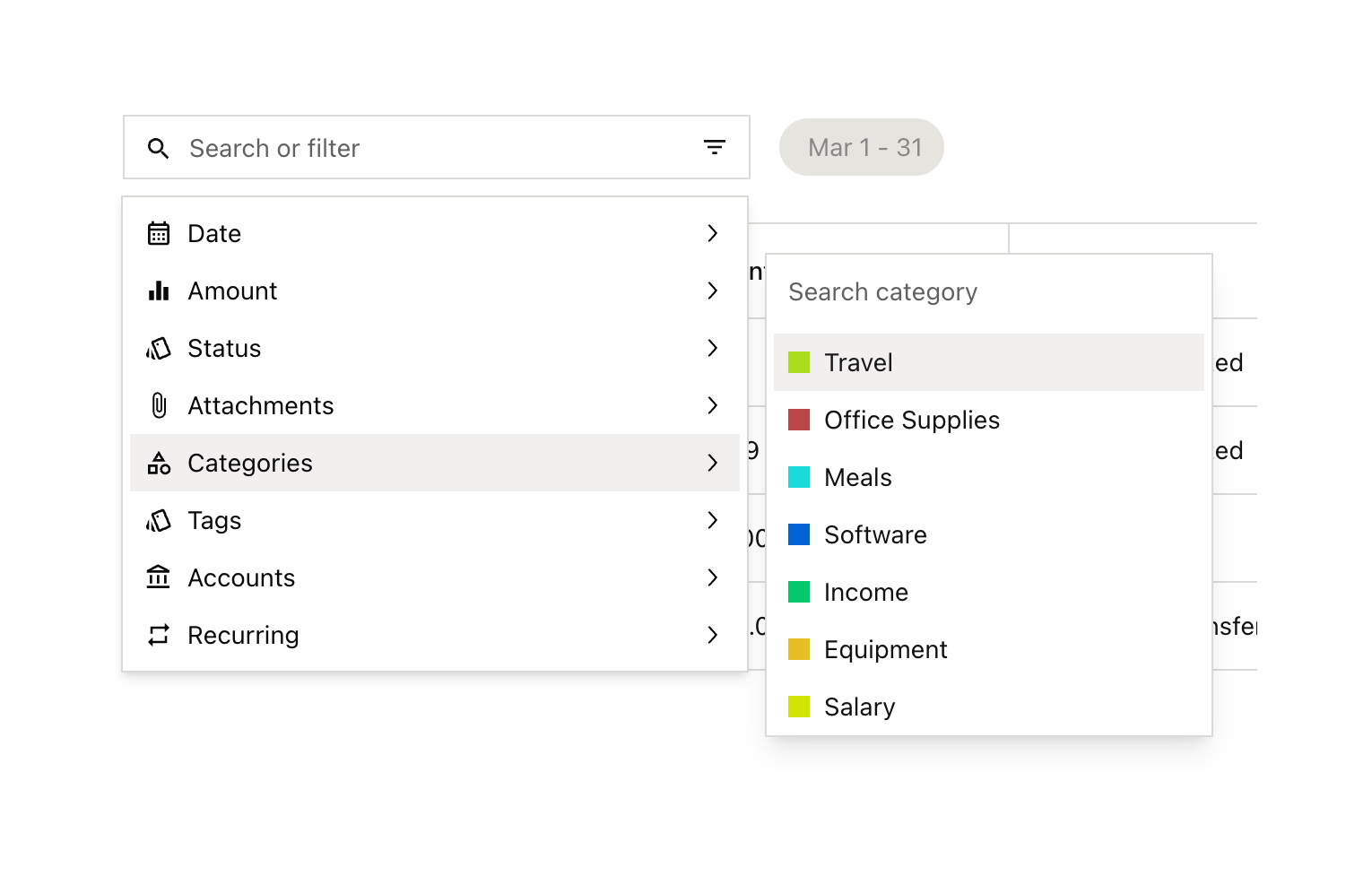 Midday Sorting & filteringUI component example
