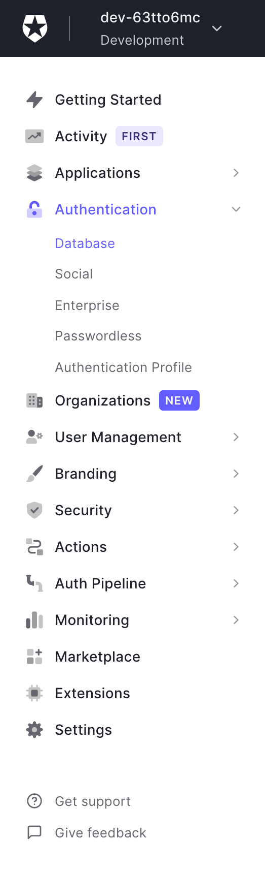 Auth0 Vertical navigationUI component example