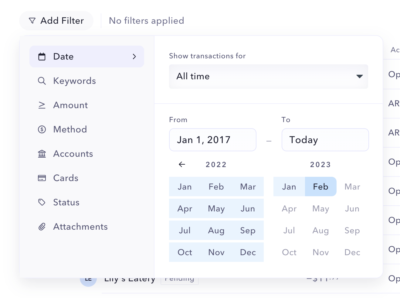 Mercury Sorting & filteringUI component example