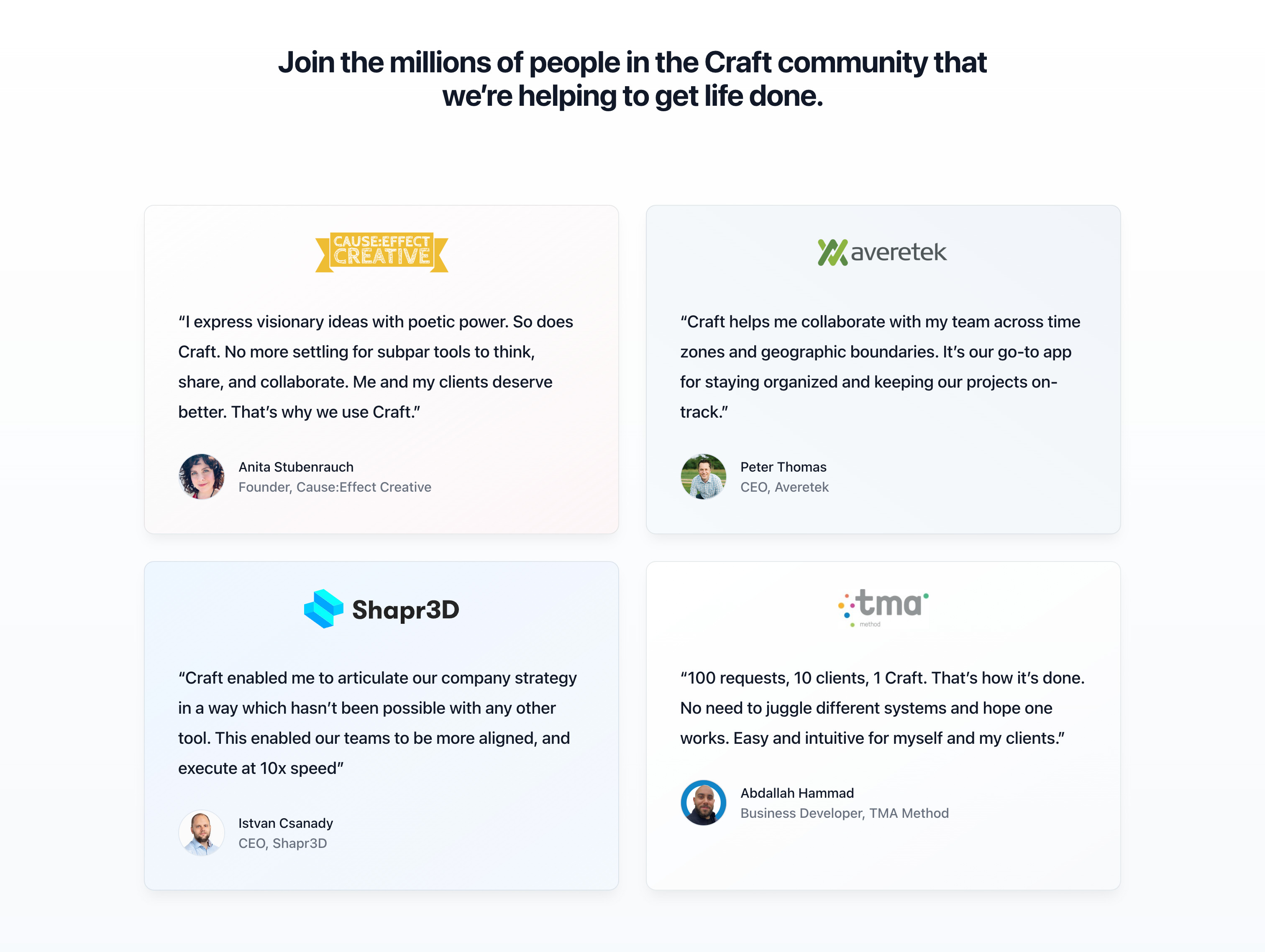 Craft TestimonialUI component example