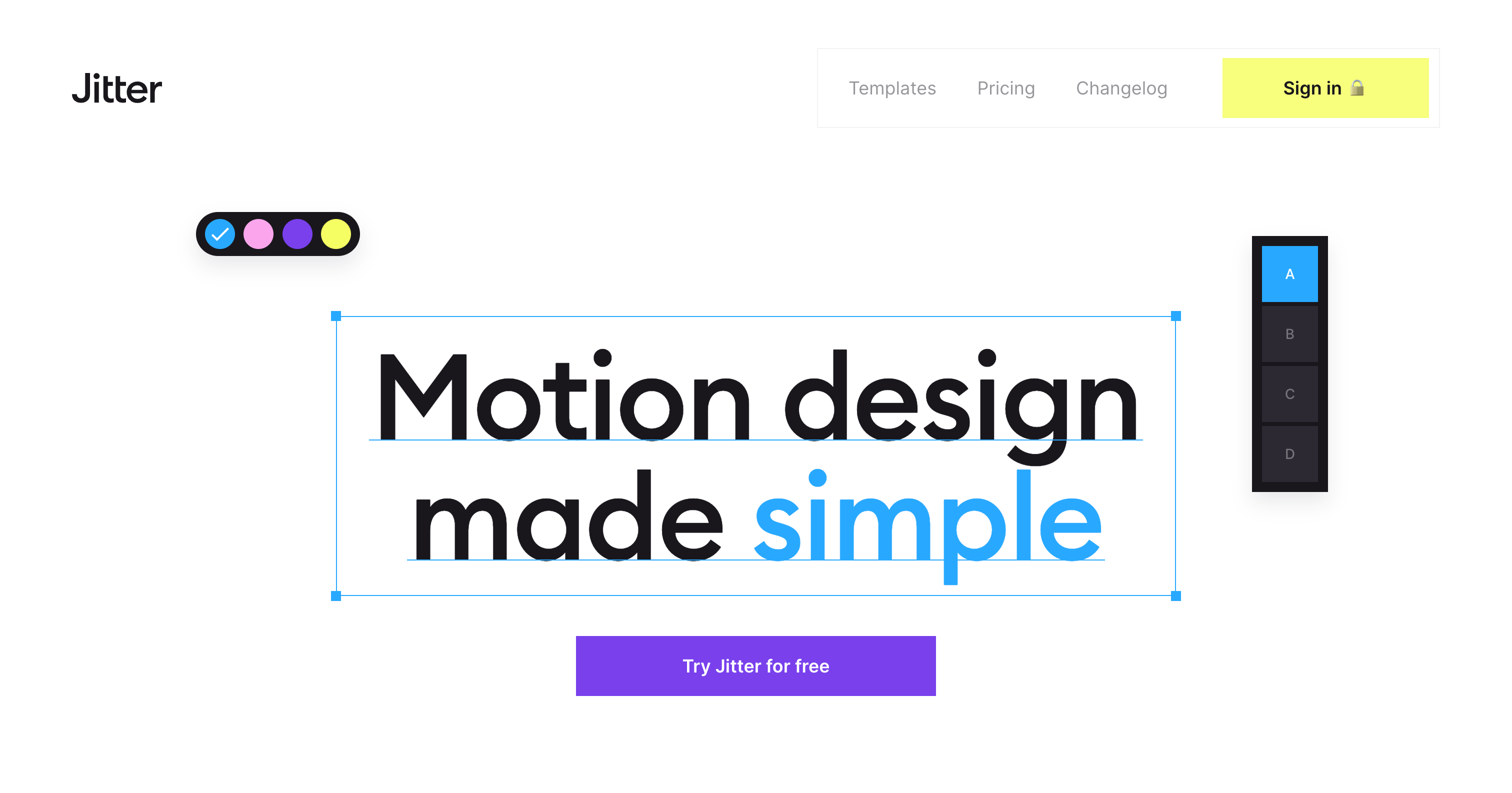Jitter Hero sectionUI component example