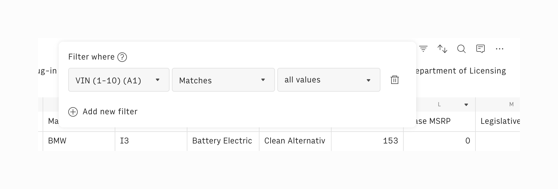 Rows Sorting & filteringUI component example