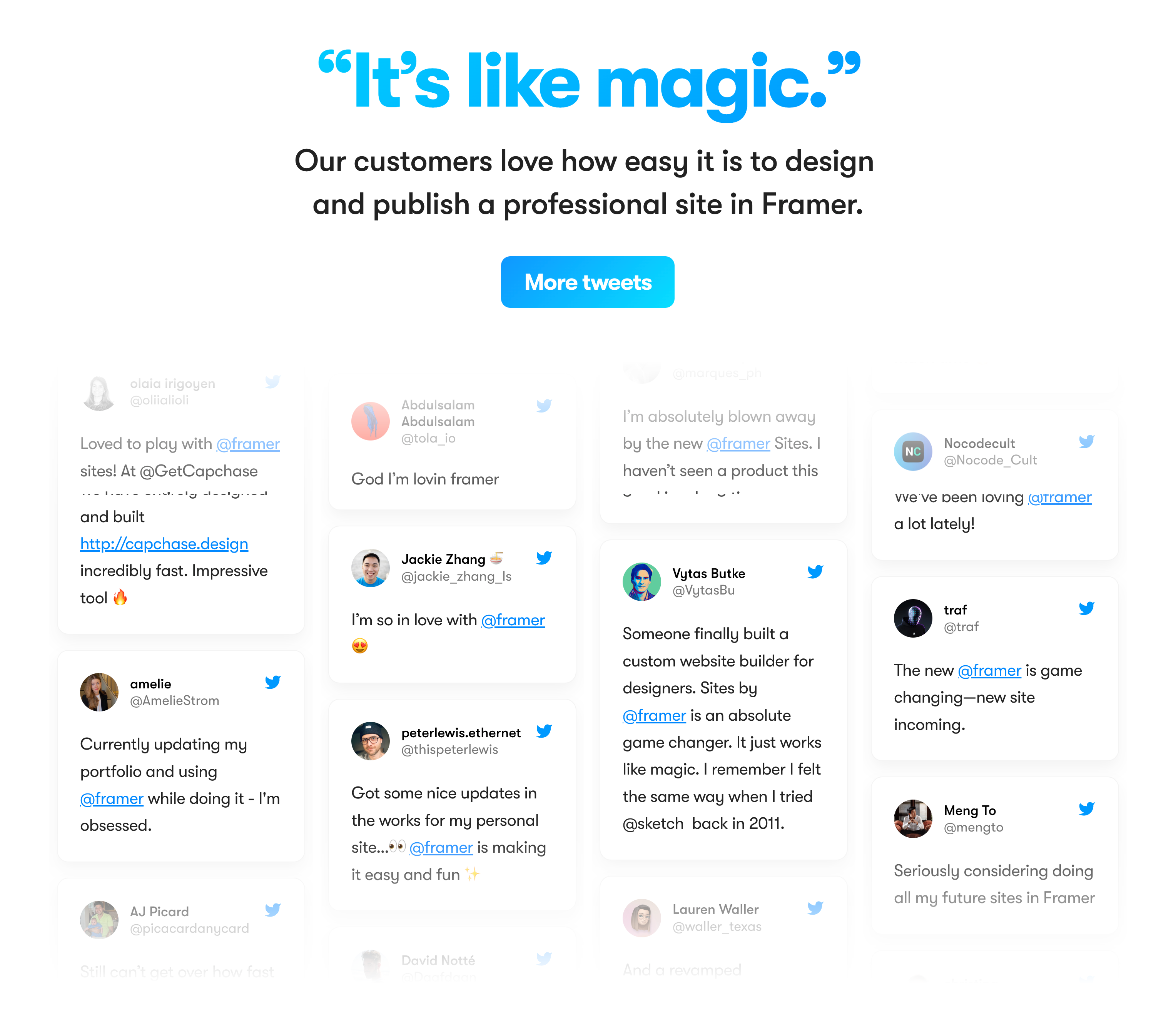 Framer TestimonialUI component example
