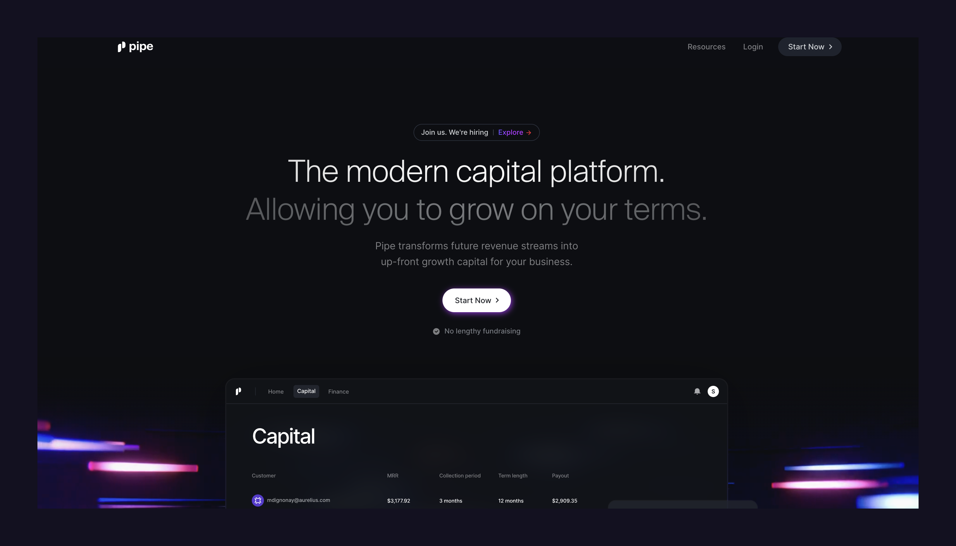 Pipe Hero sectionUI component example