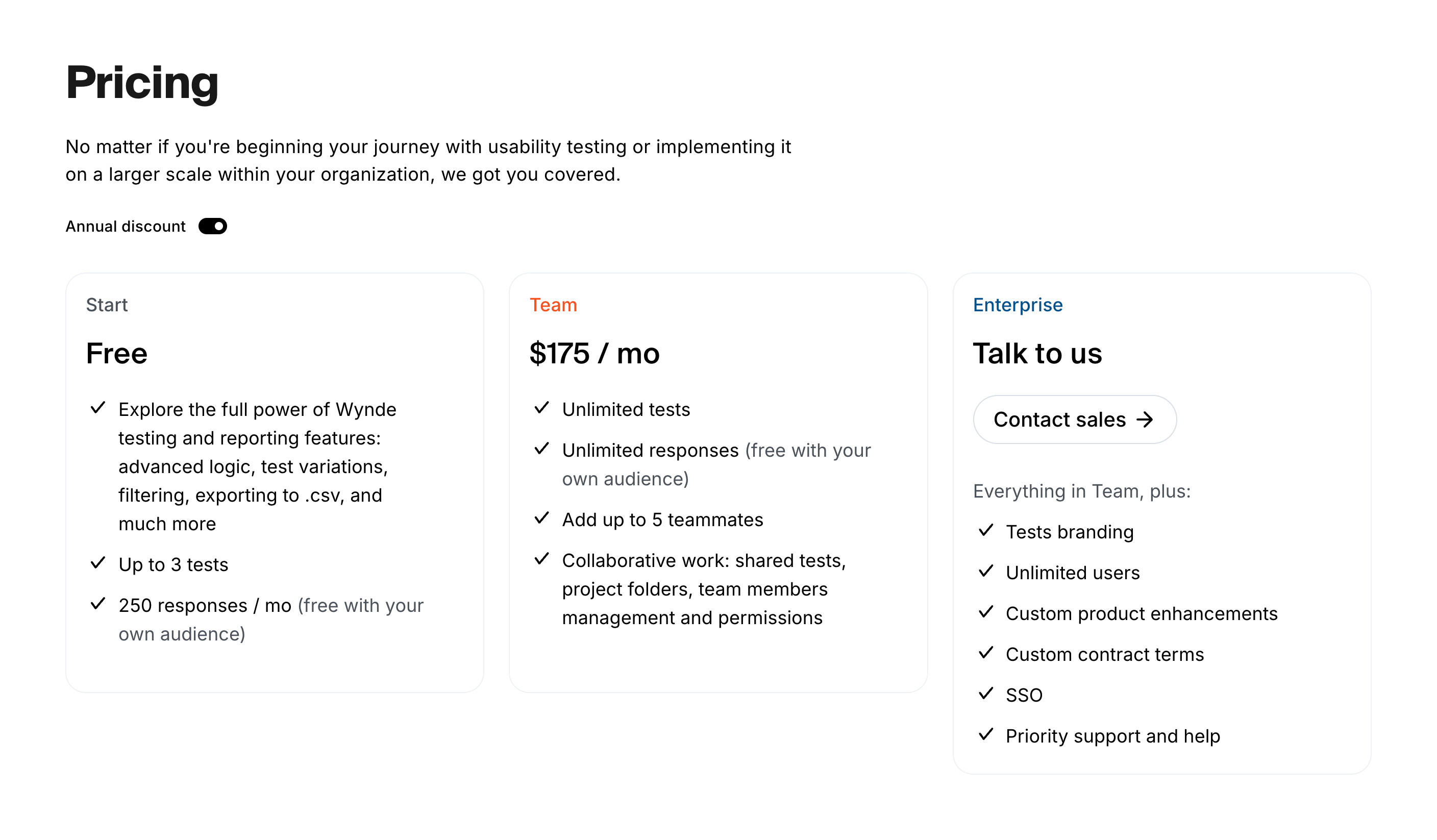 Wynde Pricing sectionUI component example
