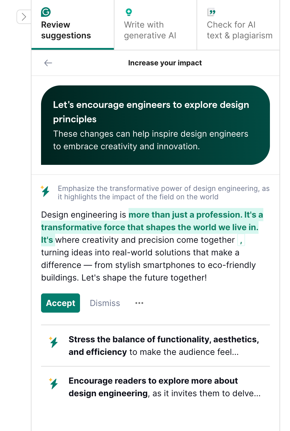 Grammarly Artificial intelligenceUI component example