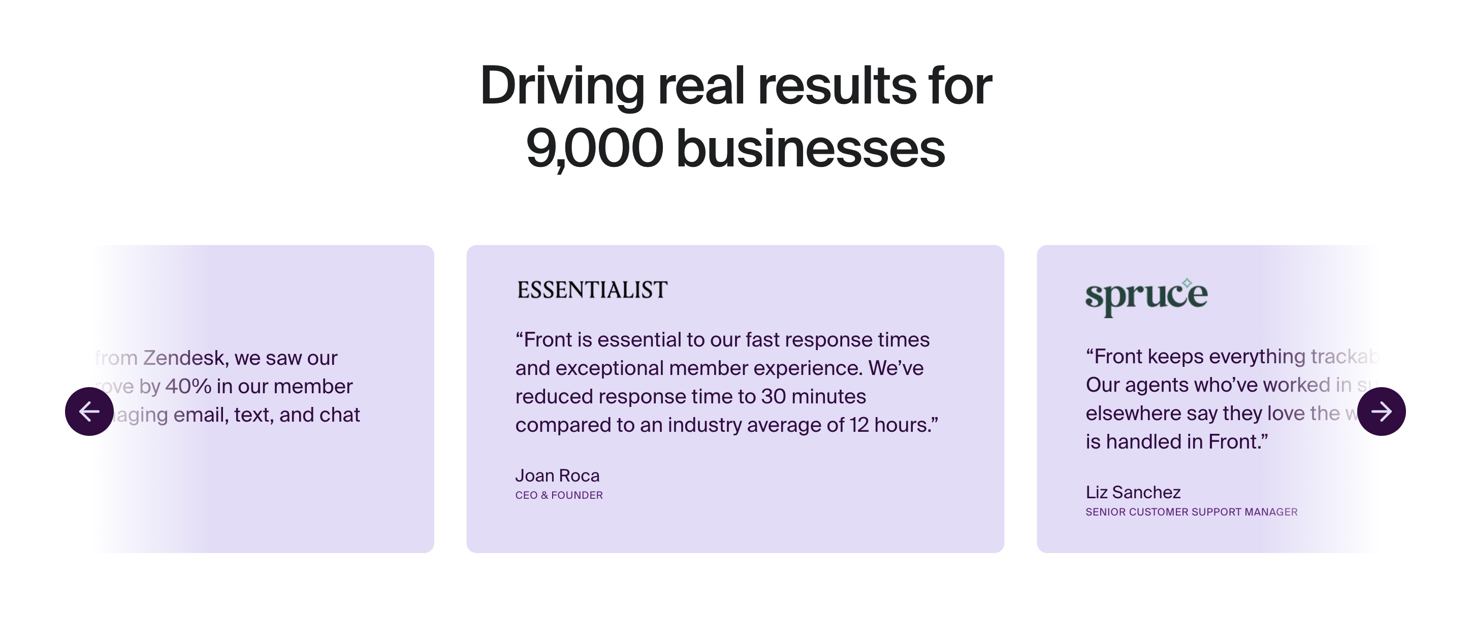 Front TestimonialUI component example