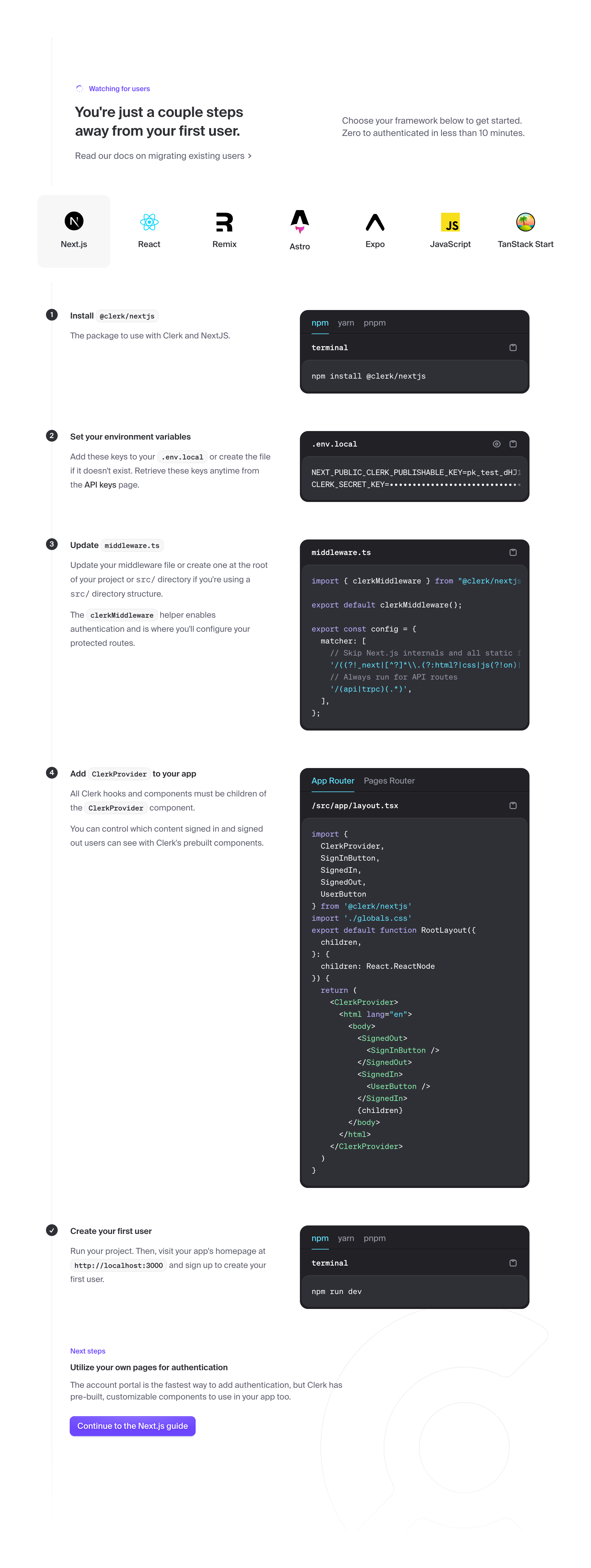 Clerk StepperUI component example