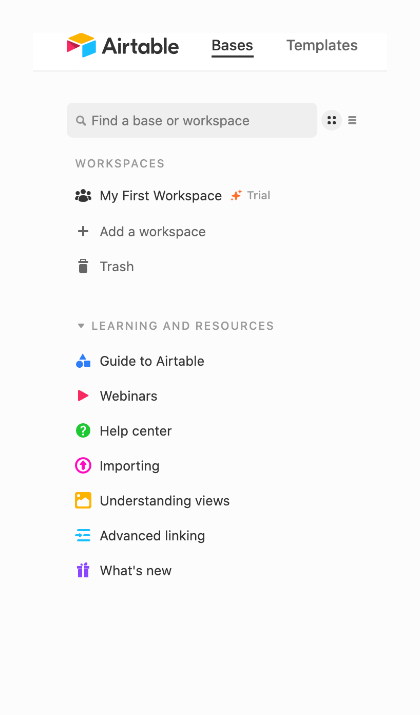 Airtable Vertical navigationUI component example
