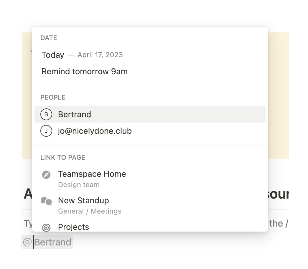 Notion Dropdown menuUI component example